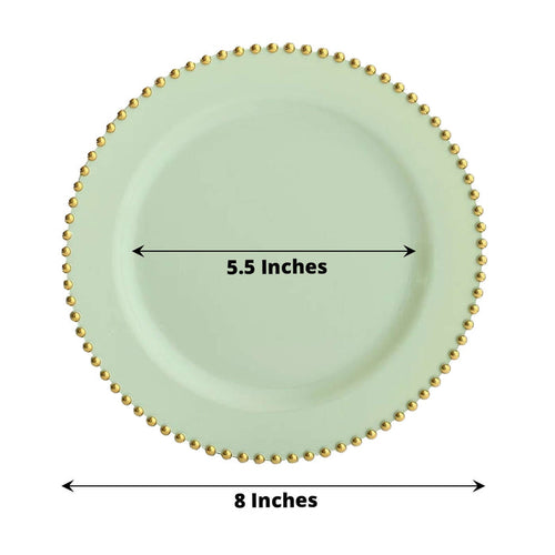 Mint green plate with gold beaded edge, 8 inches diameter, 5.5 inches inner circle