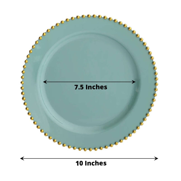 Teal decorative plate with gold beaded rim, 10 inches wide
