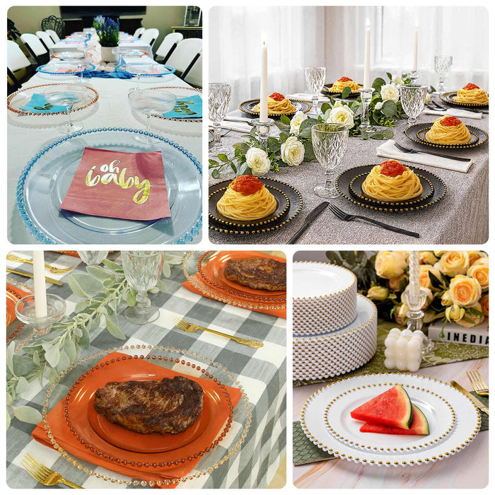 Elegant table settings with various dishes and decorative elements.