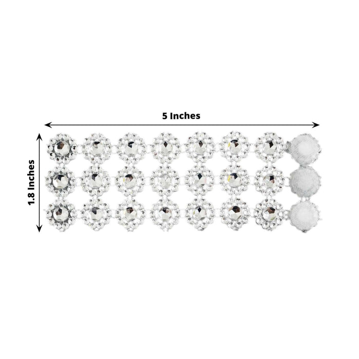 Crystal embellishments on a clear backing, measuring 5 x 1.8 inches.