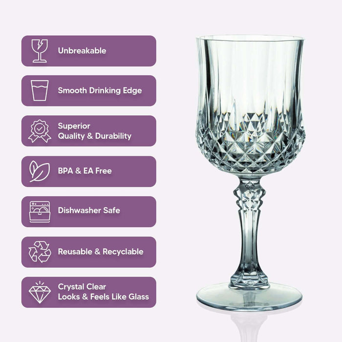 Crystal clear unbreakable glass with smooth drinking edge, BPA-free, dishwasher safe.