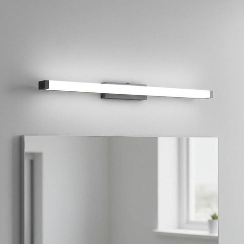 black modern bathroom light above mirror mounted in a modern bathroom on the wall