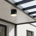 black surface mounted exterior downlight mounted under a house outdoor canopy
