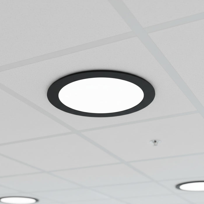 black slimline ceiling downlight installed in a commercial application