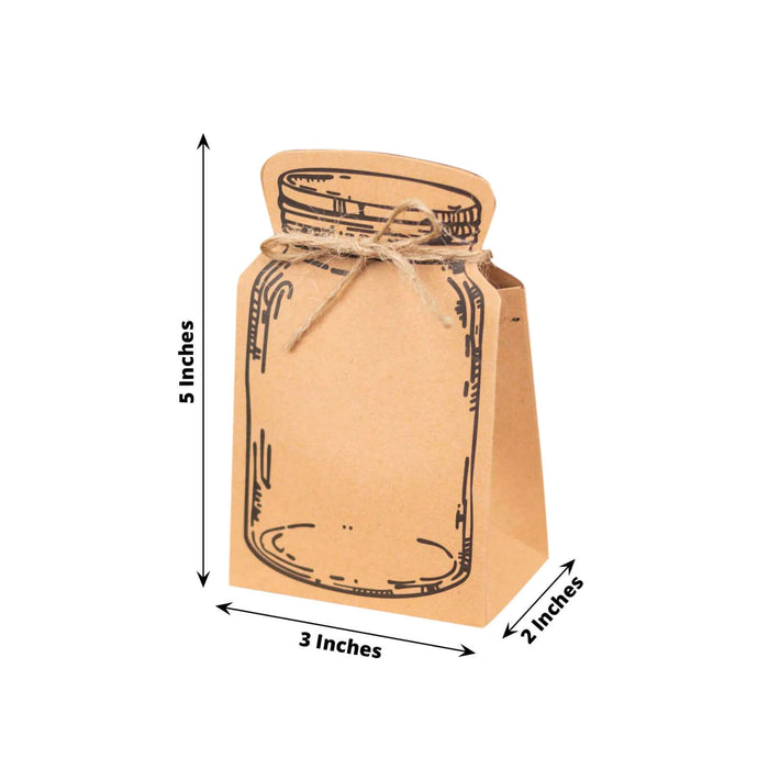 Brown paper gift bag with mason jar design, dimensions 5x3x2 inches.