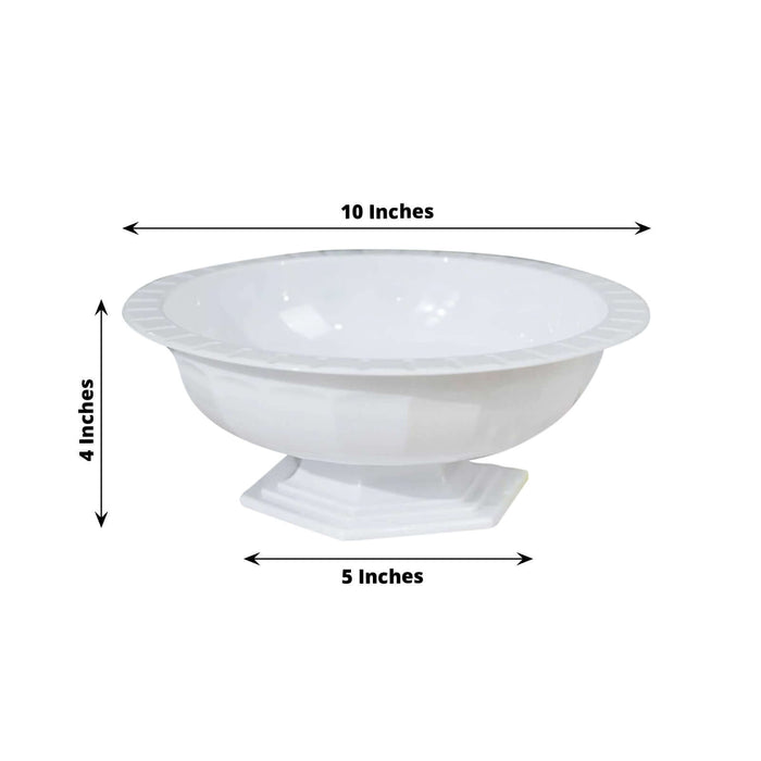 White serving bowl with measurements: 10 inches diameter, 4 inches height, 5 inches base.
