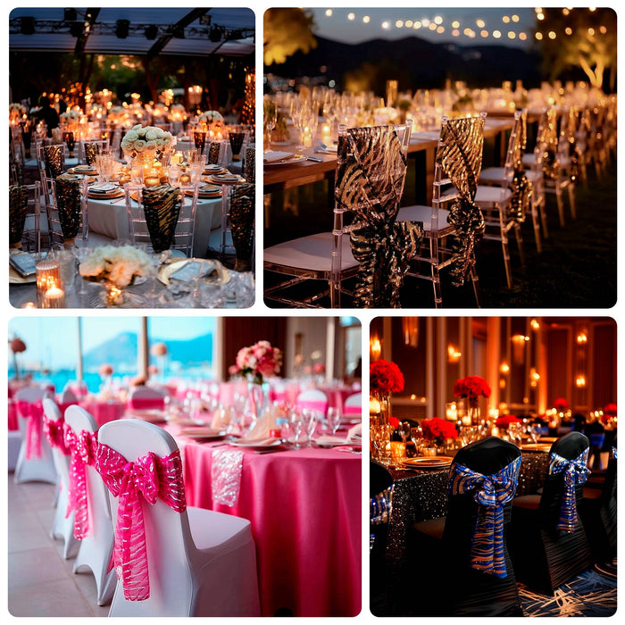 Elegant wedding reception decor with beautifully styled tables and chairs.
