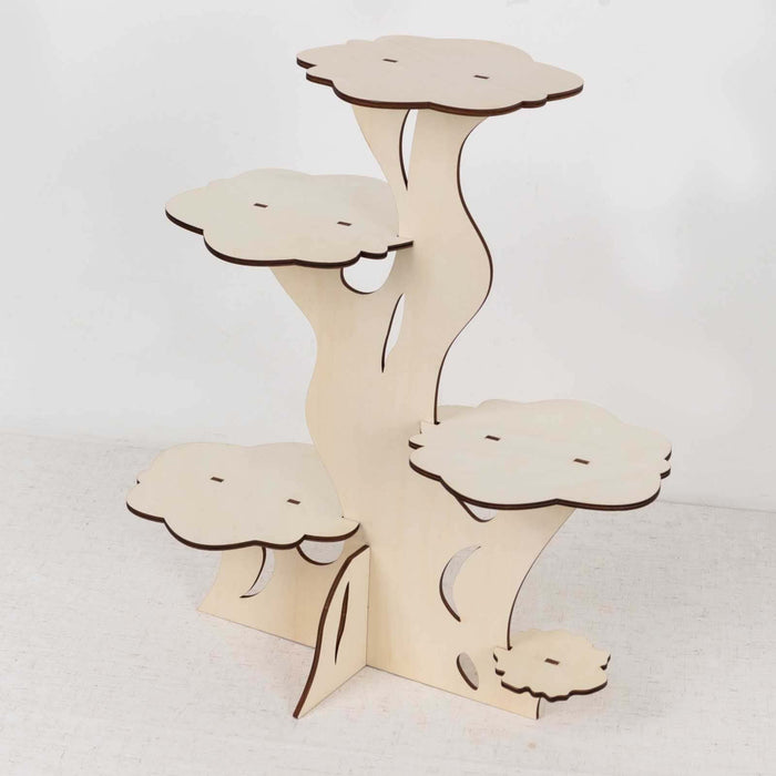 Wooden plant stand with cloud-shaped shelves, ideal for home decor
