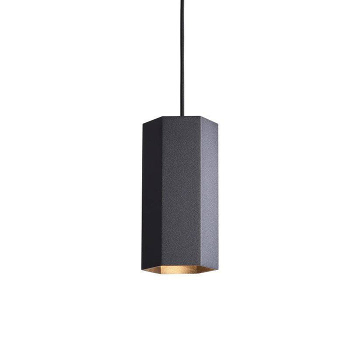 Black pendant light fitting on a white background
