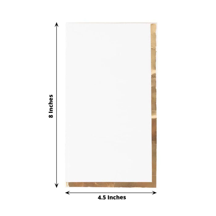 White notepad with gold foil edges, dimensions 8 x 4.5 inches.