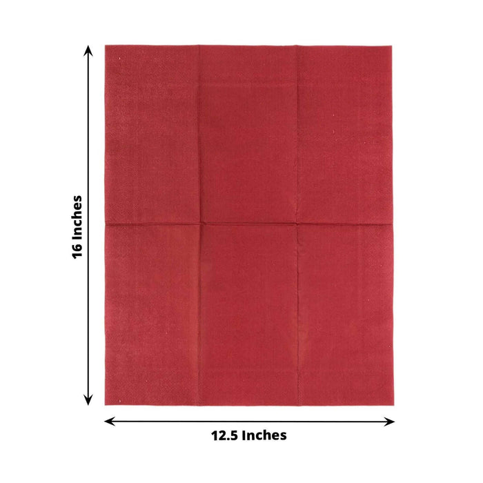 Red fabric square measuring 12.5 x 16 inches