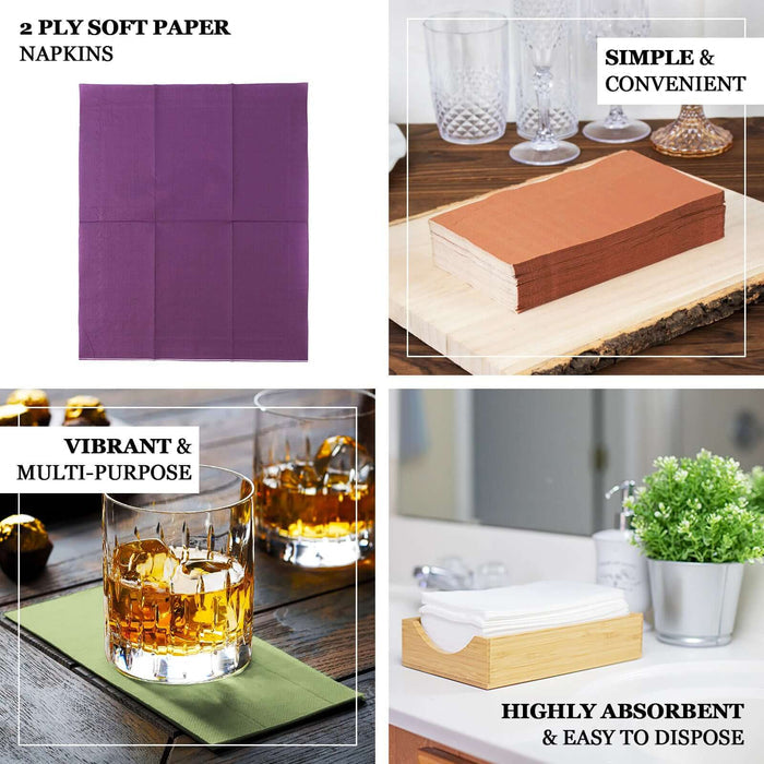 2-ply soft paper napkins in purple, ideal for various occasions and easy to dispose.
