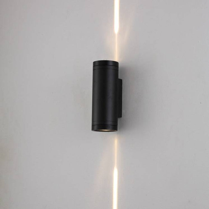black up & down outside light shown on a white wall