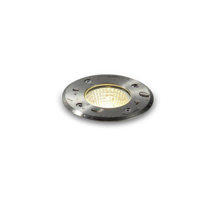 silver exterior ground light shown on a white back ground