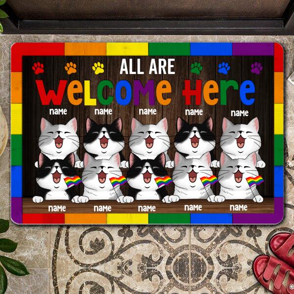 All Are Welcome Here - LGBT - Personalized Cat Doormat