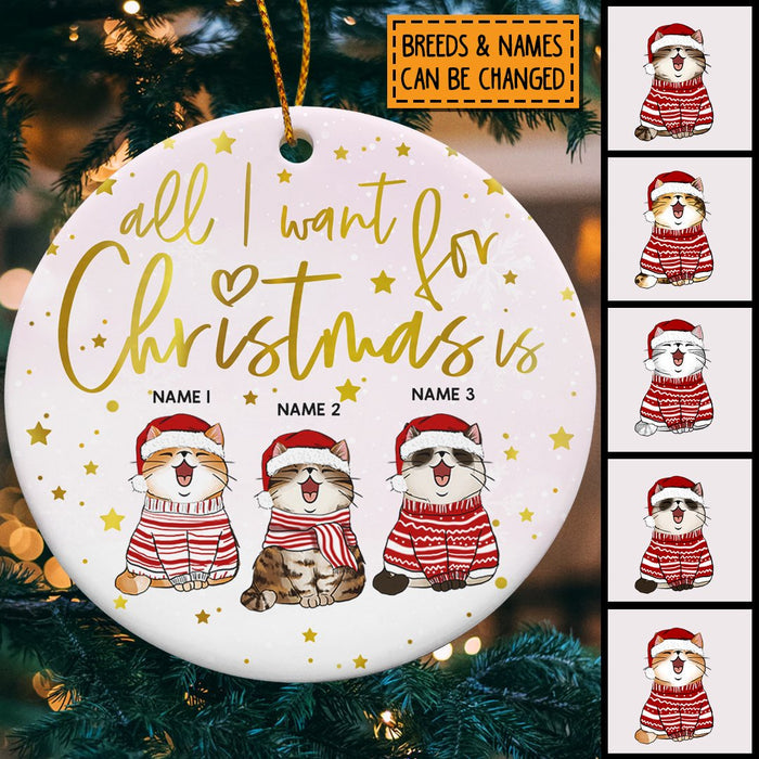 All I Want For Christmas Is - Winter Cats - Pinktone - Personalized Cat Christmas Ornament