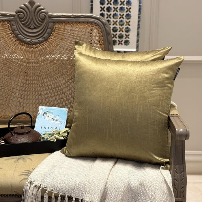 Antique Gold Luxury Pack of 2 - Antique Gold Art Silk Throw Pillow Cover