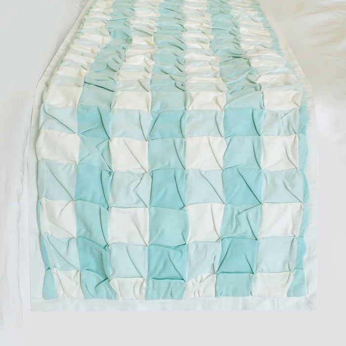 Aqua Plaid Knots - Cotton Aqua Decorative Bed Runner and Pillow Cover