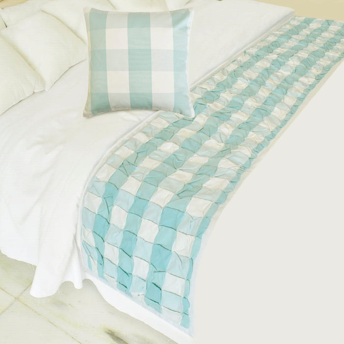 Aqua Plaid Knots Decorative Bed Runner and Pillow Cover