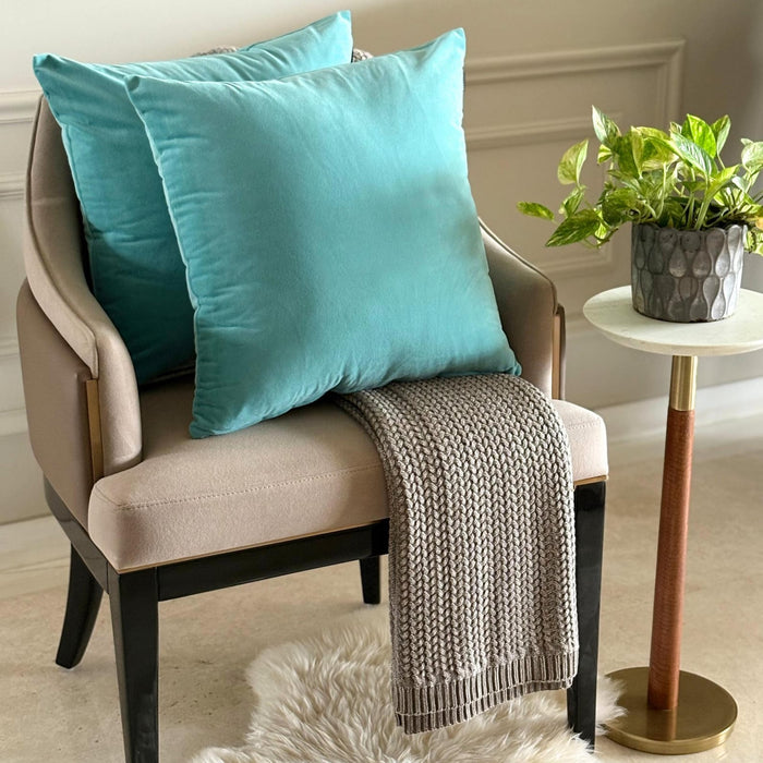 Aqua Plain Velvet Throw Pillow Cover - Aqua Velvet
