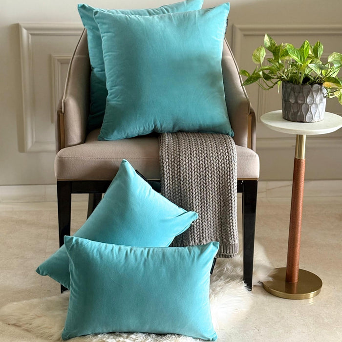 Aqua Plain Velvet Throw Pillow Cover - Aqua Velvet