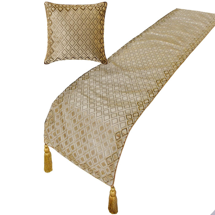 Auric Gem - Velvet Gold Decorative Bed Runner and Pillow Cover