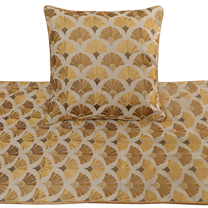 Autumn Bloom - Cotton Embroidery Beige & Yellow Gold Decorative Bed Runner and Pillow Cover