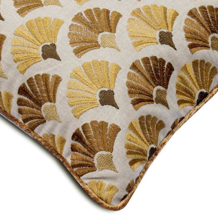 Autumn Flourish - Beige Cotton Throw Pillow Cover