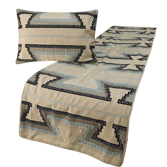 Aztec Armour - Cotton Blue & Ivory Decorative Bed Runner and Pillow Cover