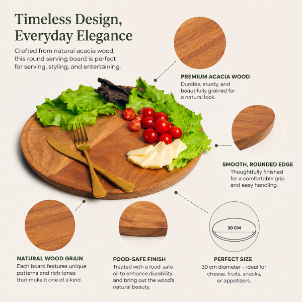 Azure Bloom Wooden Serving Platter by Intaryaa - top view