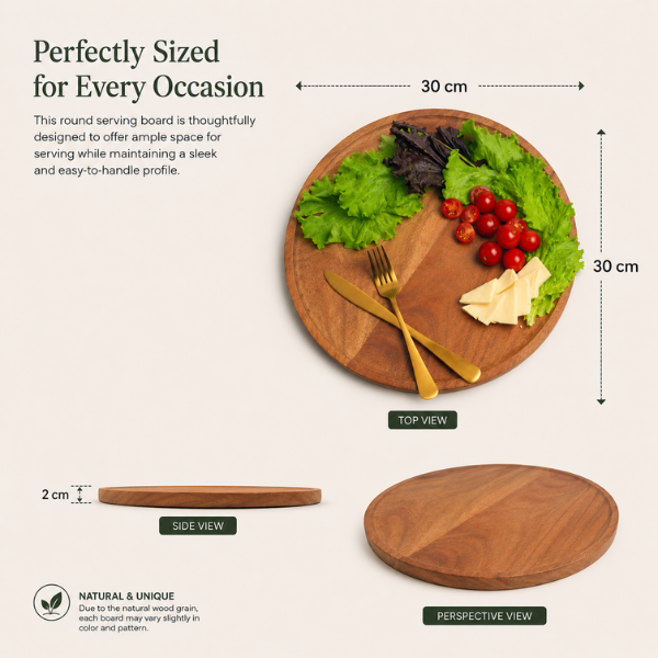 Azure Bloom Wooden Serving Platter by Intaryaa - size reference