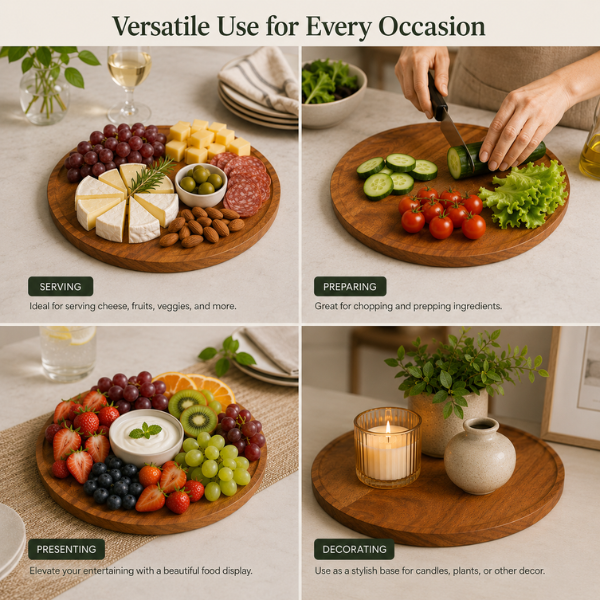 Azure Bloom Wooden Serving Platter by Intaryaa - lifestyle shot