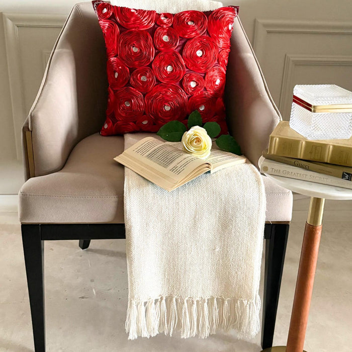 Bed Of Roses - Red Art Silk Throw Pillow Cover