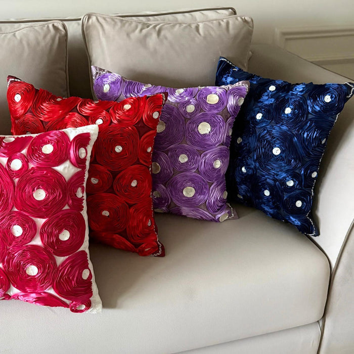 Bed Of Roses - Red Art Silk Throw Pillow Cover