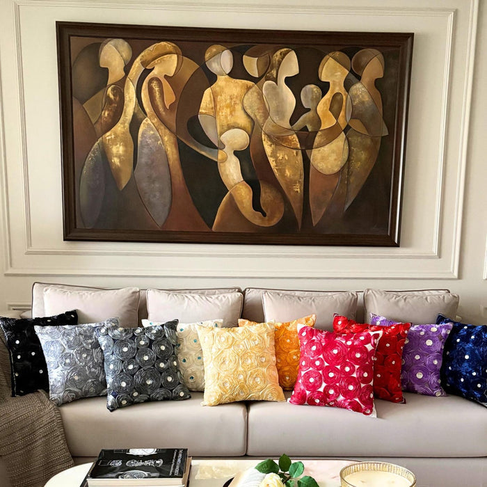 Bed Of Roses - Red Art Silk Throw Pillow Cover