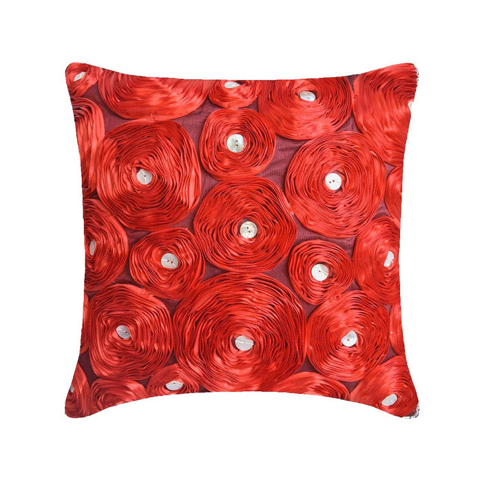 Bed Of Roses - Red Art Silk Throw Pillow Cover
