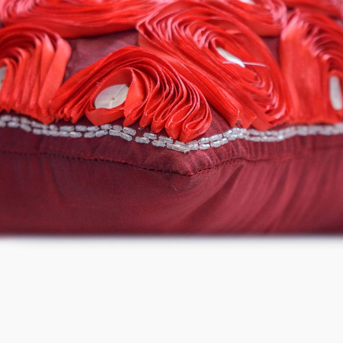 Bed Of Roses - Red Art Silk Throw Pillow Cover