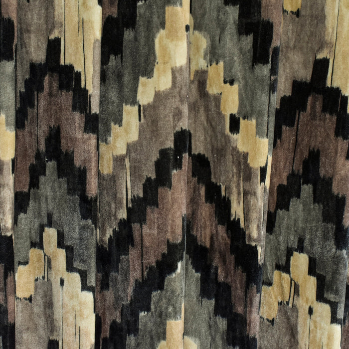 Beige, Brown Chevron Digital Printed Velvet Curtain Panels