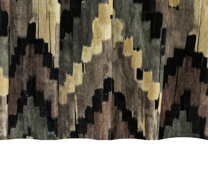 Beige, Brown Chevron Digital Printed Velvet Curtain Panels