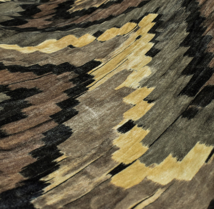 Beige, Brown Chevron Digital Printed Velvet Curtain Panels