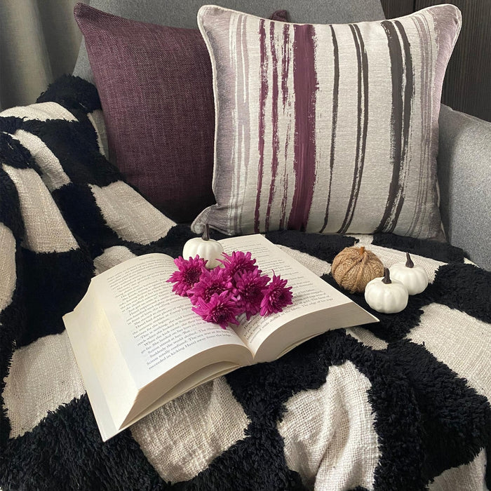 Berry Twist - Jacquard Berry & Gray Decorative Bed Runner and Pillow Cover
