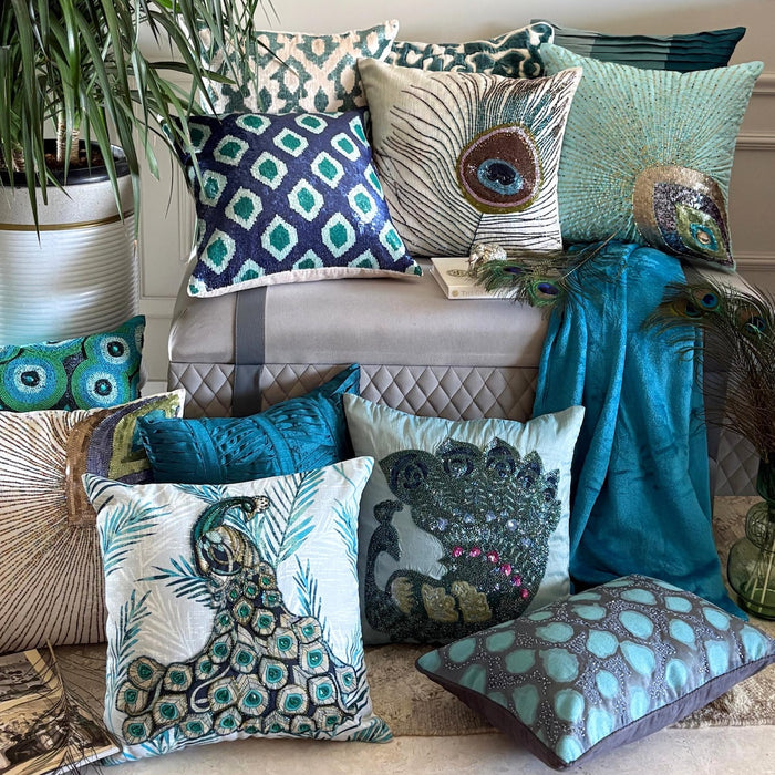 Bird Of Juno - Blue Velvet Throw Pillow Cover