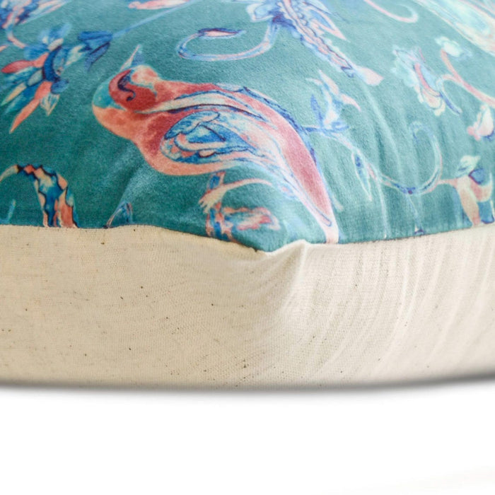 Birdsong Embrace - Blue Velvet Throw Pillow Cover