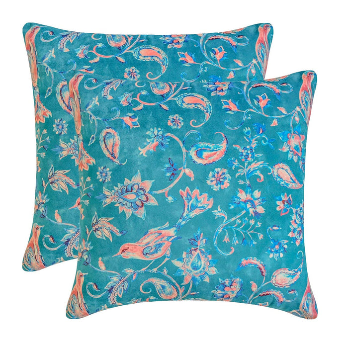 Birdsong Embrace - Blue Velvet Throw Pillow Cover