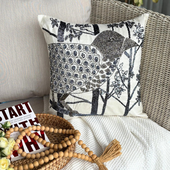 Birdy Heaven - White Art Silk Decorative Euro Sham