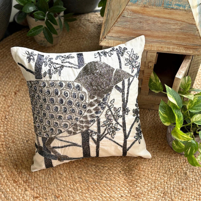 Birdy Heaven - White Art Silk Decorative Euro Sham