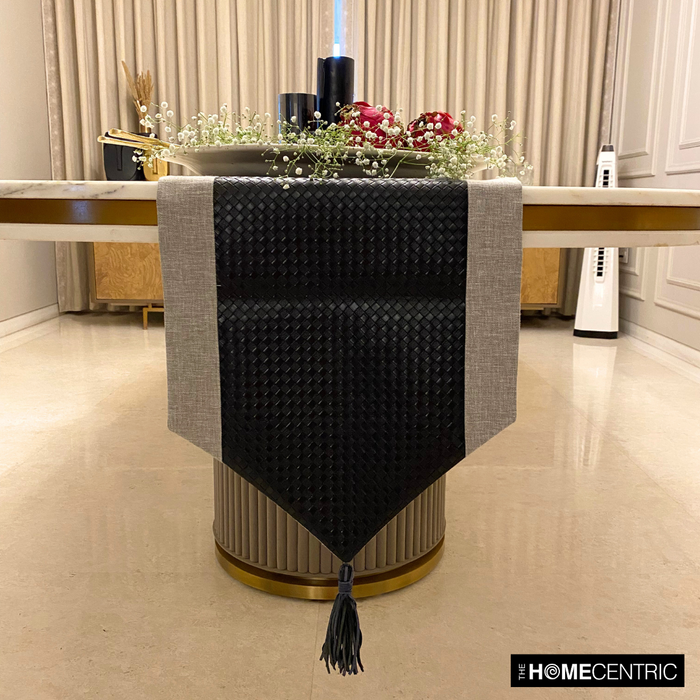 Black Faux Leather & Linen Decorative Table Runner - Black Leathersmith