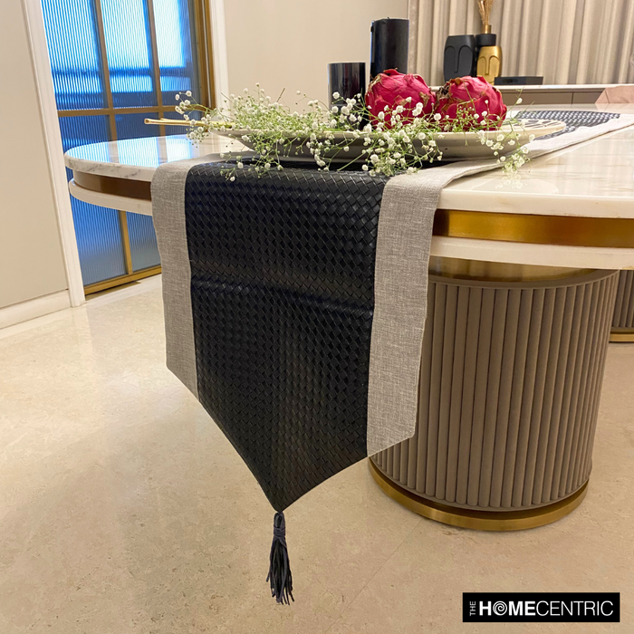 Black Faux Leather & Linen Decorative Table Runner - Black Leathersmith