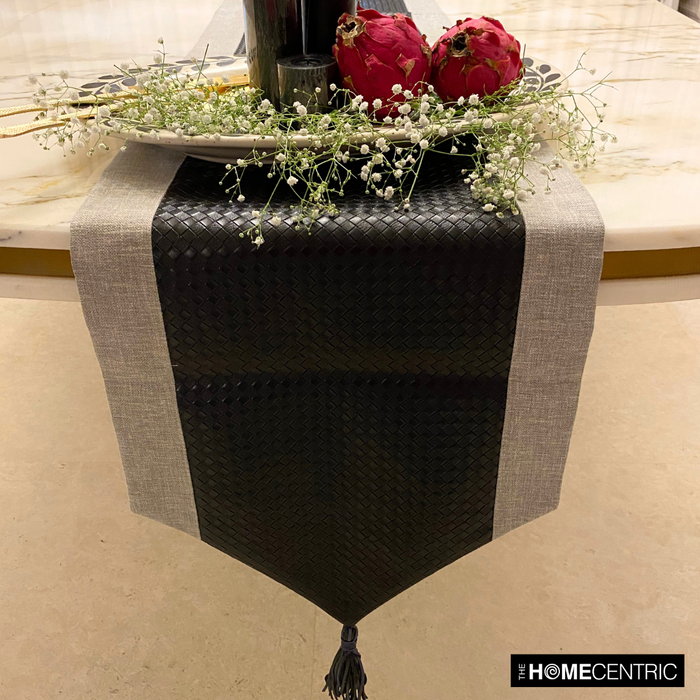 Black Faux Leather & Linen Decorative Table Runner - Black Leathersmith