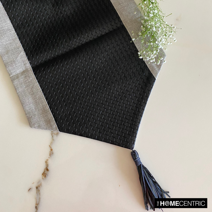 Black Faux Leather & Linen Decorative Table Runner - Black Leathersmith